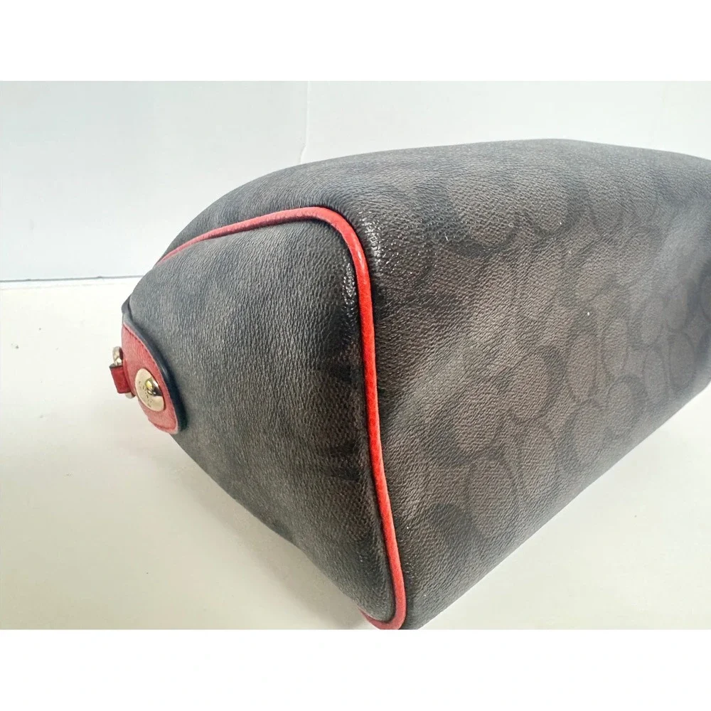 Coach Mini Bennett Brown Signature Canvas Red Leather Trim F83607 Crossbody NWOT